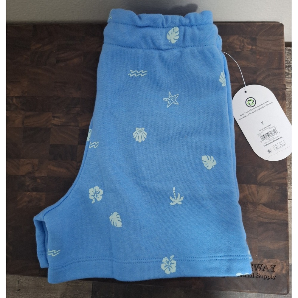 Wonder Nation Girls Knit Shorts Size 7 NWT Calming Blue Tropical Ocean Beach - Picture 4 of 4